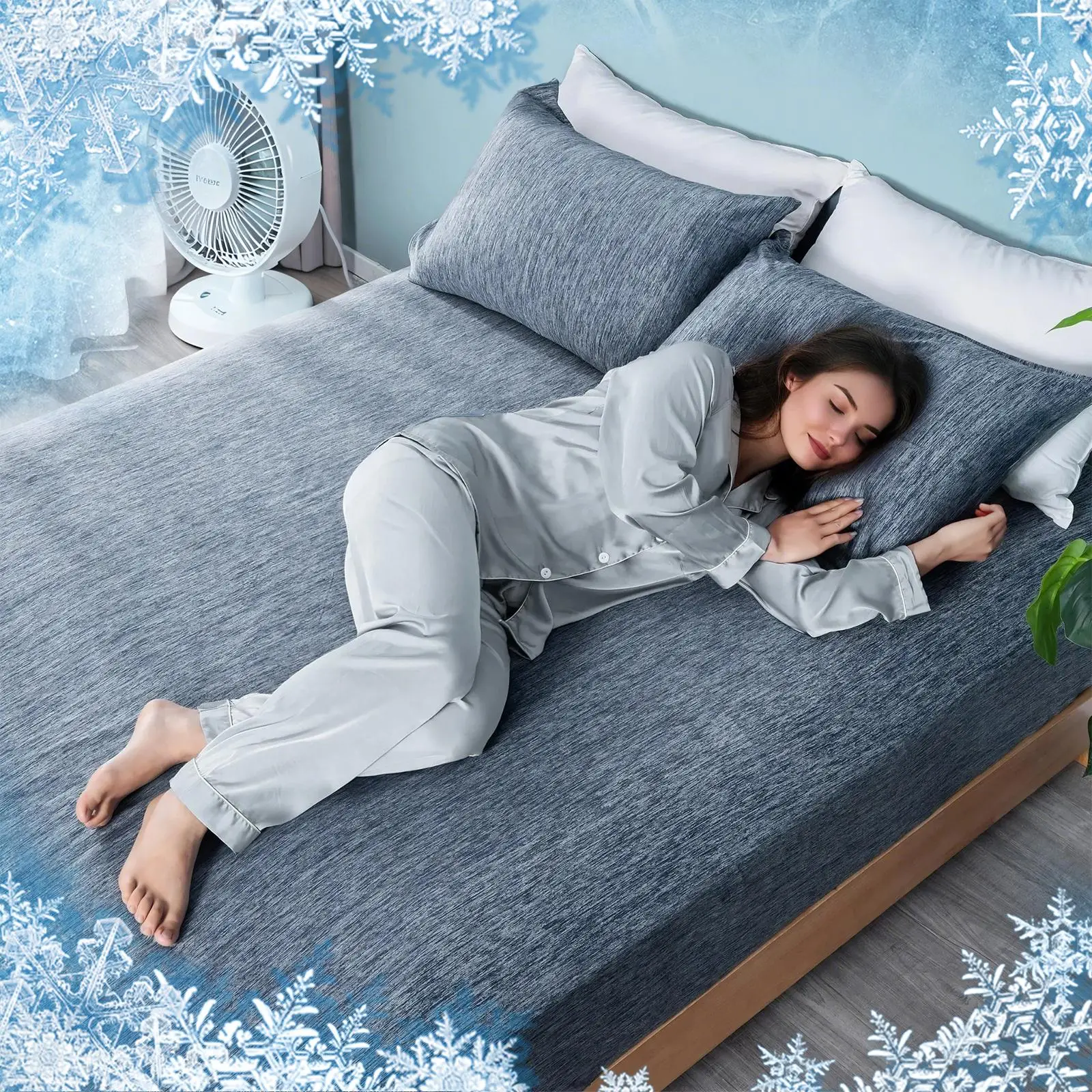 Cooling Bed Sheet Sets, 1 Set Including 1 Count Fitted Sheet & 1/2 Counts Pillowcase without Filler, Soft Breathable Silky Satin Bedding Set for Home