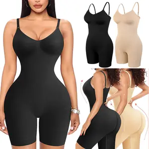 Women Compression Waist Trainer Bodysuit Tummy Control Shapewear Round Neck Butt Lifter Full Body Shaper