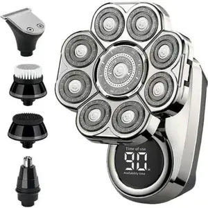 8D Rechargeable Head Shaver for Men – 6-in-1 Electric Razor with LED Display, Type-C Charging & 360° Rotary Shaving System