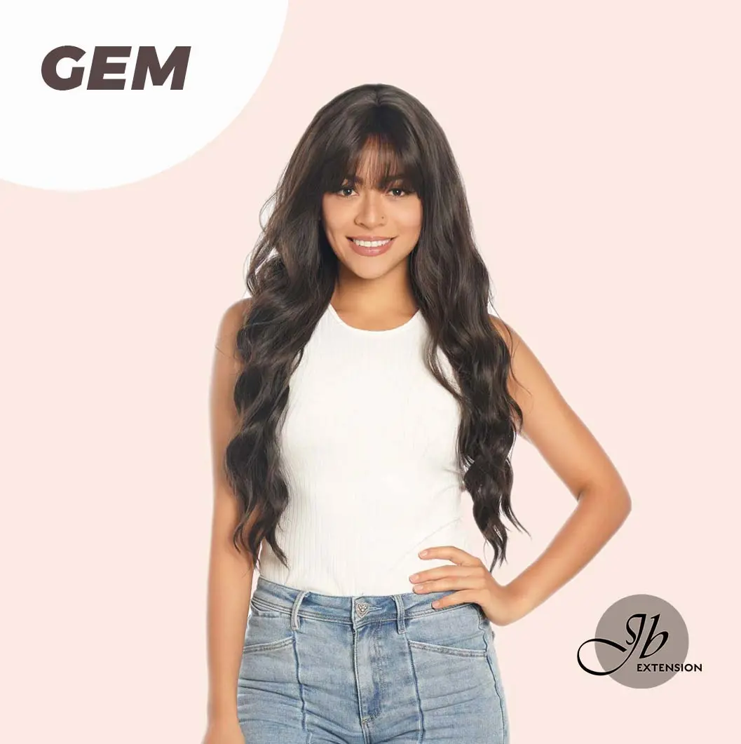 JBEXTENSION 28 Inches Long Body Wave Dark Brown Wig With Bangs GEM JBEXTENSION 28 Inches Long Body Wave Dark Brown Wig With Bangs GEM