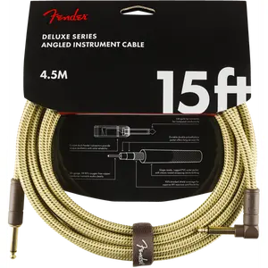 Fender Deluxe TWEED Guitar/Instrument Cable, Straight-Right Angle, 15' ft
