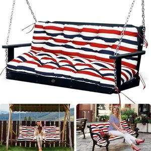 2025 New Outdoor Porch Swing Cushions with Backrest Waterproof Bench Cushion with Ties 3 Seater Swing Cushions Replacement for Outdoor Furniture Patio Garden Backyard(Red White Stripes 60x40x5inch)