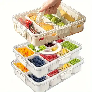2pcs 8-Compartment Snack Bowls with Lids & Handles Clear PET Divided Serving Trays for Fruits, Nuts, Candy - Perfect for Parties, Travel, and Home Use, Party Snack Organizer, Transparent Design, Easygrip Handles