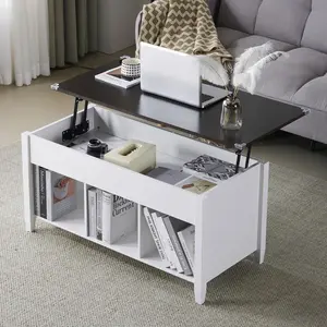 VINGLI Farmhouse Lift Top Coffee Table Rustic Grey with Storage Shelf Hidden Compartment Upgraded Hydraulic Lifter Mechanism for Smooth Finish