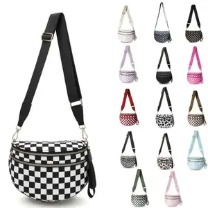 2026 New Women Checkered Nylon Fanny Pack | Y2K Trendy Crossbody Belt Bag | Adjustable Strap Sling Purse | Large Capacity Lightweight Waist Pouch | Casual Hands-Free Bum Bag for Street Style, Daily Errands, Summer Vacation & Outdoor Festival Travel