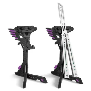 3D Printed Universal EDC Tool Holder Stand Secure Display Organizer for Practice Flipping Trainers & Skill Toys Carbon Fiber Texture in Silver Purple Blue