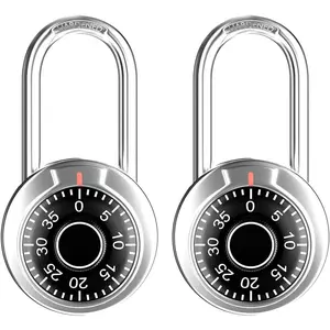 (R) Locker Lock with Long Shackle, Combination Lock, Black Dial, Each Lock with Different Code, Keyless Padlock,  for School, Employee, Gym& Locker, Case, Toolbox, Fence, etc, Pack of 2