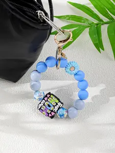 Fashion Elegant Silicone Beaded Keychain Charm, Daisy Flower Bracelet Key Ring, Practical Hands-Free Bag Accessory, Mother's Day Gift