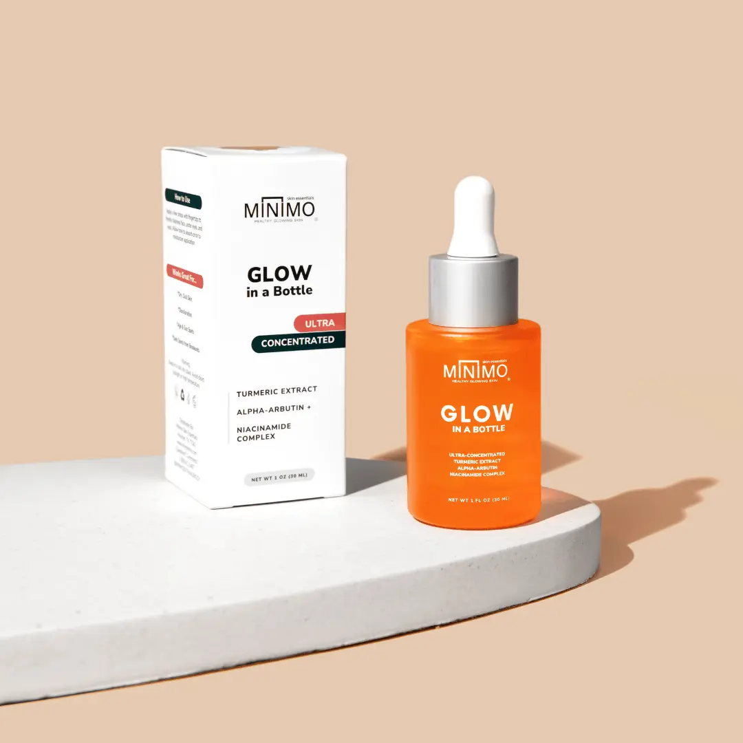 Minimo Skin Essentials Glow in a Bottle Concentrated Turmeric Serum for Uneven Skin Tone Alcohol Free Hydrating Hyaluronic Acid