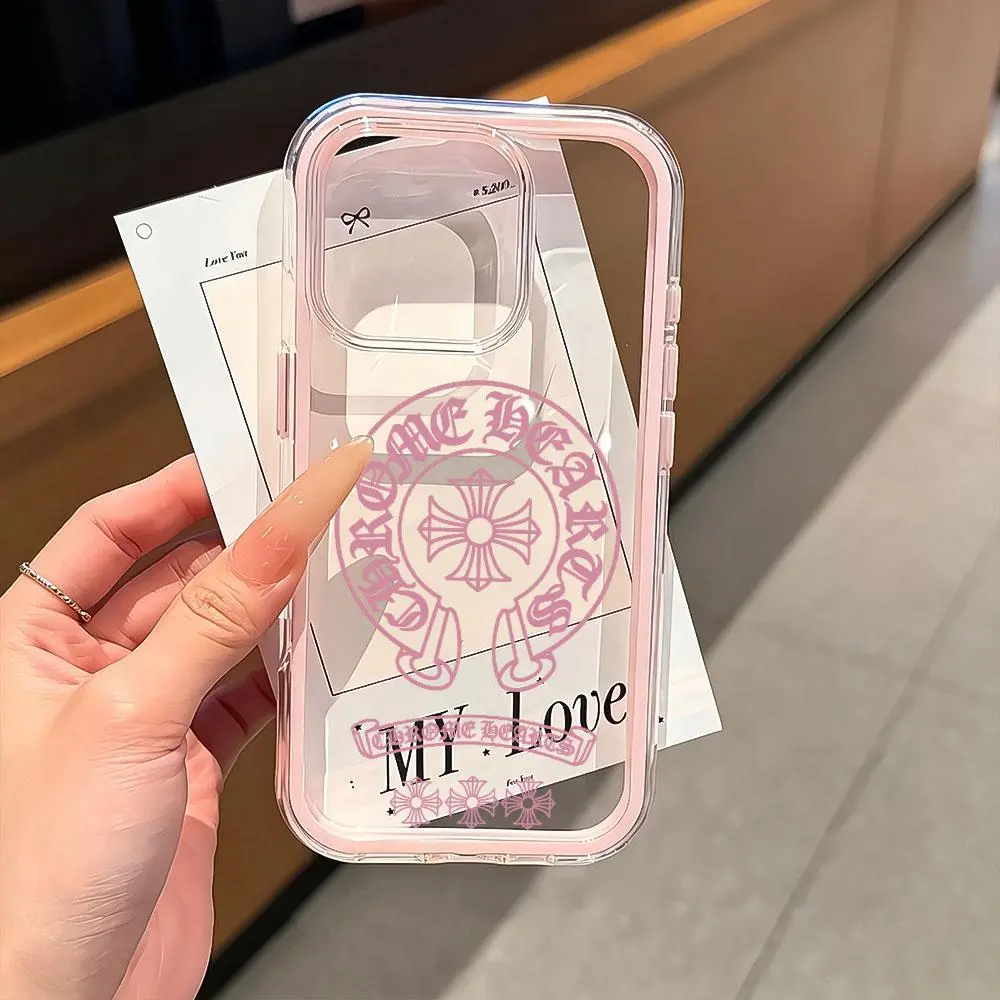Gothic Cross 3-in-1 Transparent Protective Cover for iPhone 17/16/15/14/13/12/11 Pro Max, Retro Horseshoe Pattern Colorful PC+TPU Phone Accessory, Aesthetic Case for Protection