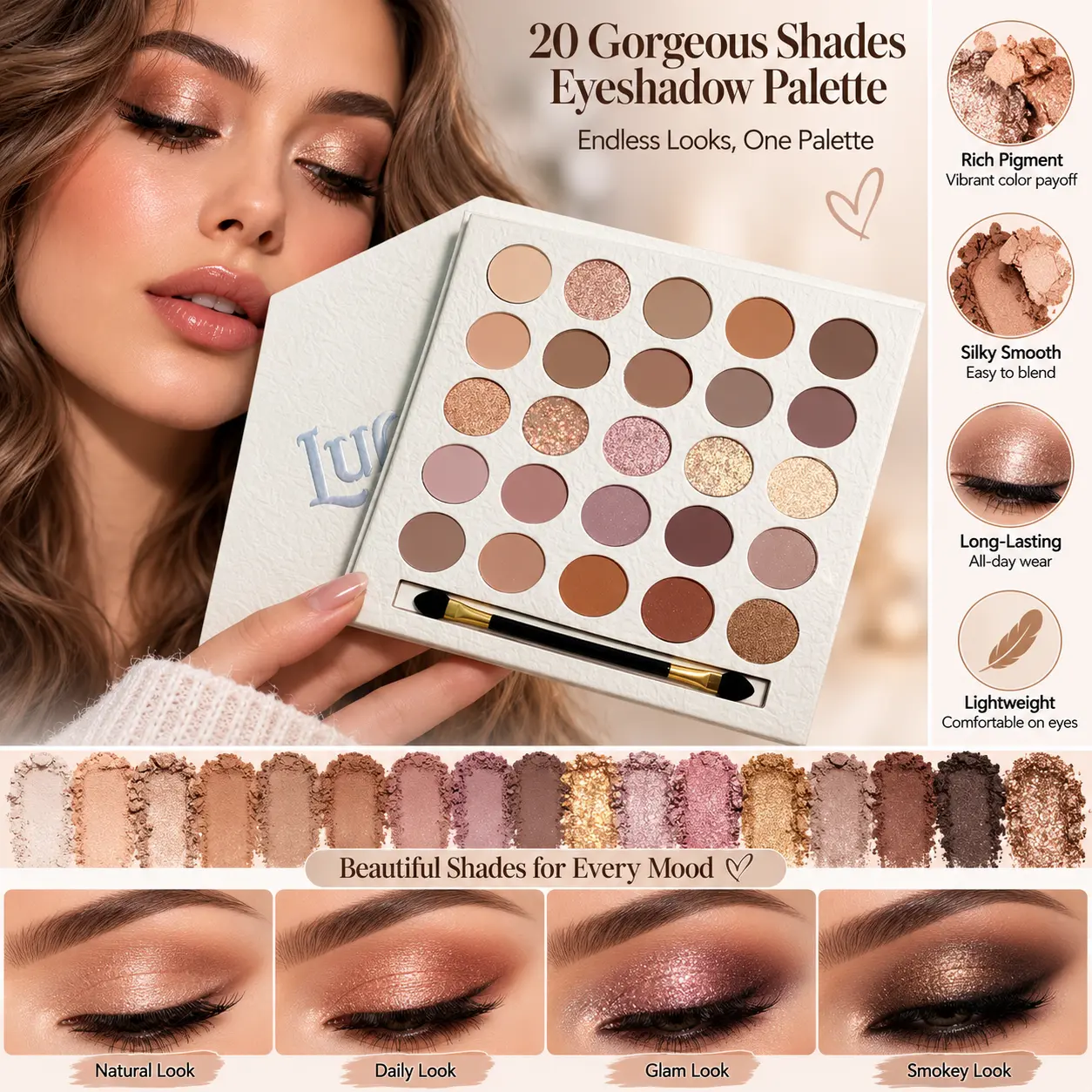 Creamy Elf Eyeshadow Palette, Pearly & Matte Milk Tea Finish, Long-Lasting Eye Makeup for Daily Wear