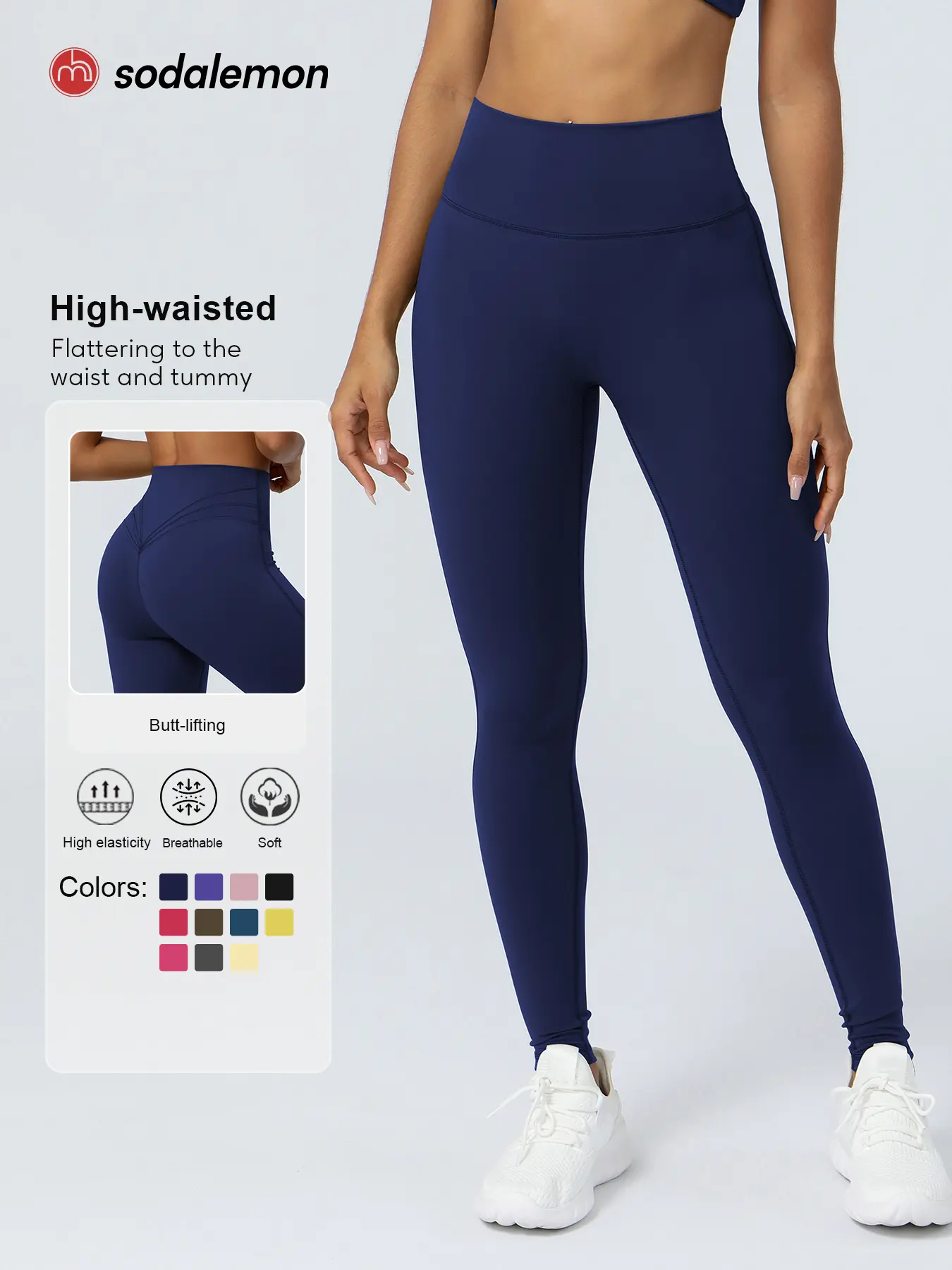 Sodalemon Women's High-Waisted Peach-Shaped Butt-Lifting Leggings, Soft Athleisure Wear for Gym Workouts & Womens Fitness, Body Goals, Gym Baddie, Quick Dry, M, Lower Body Workout, Sporty Chic
