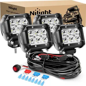 Nilight 4PCS 4 Inch 18W Spot Led Light Bars LED Work Lights Led Fog Lights Off Road Driving Lights with Off Road Wiring Harness Lightbar