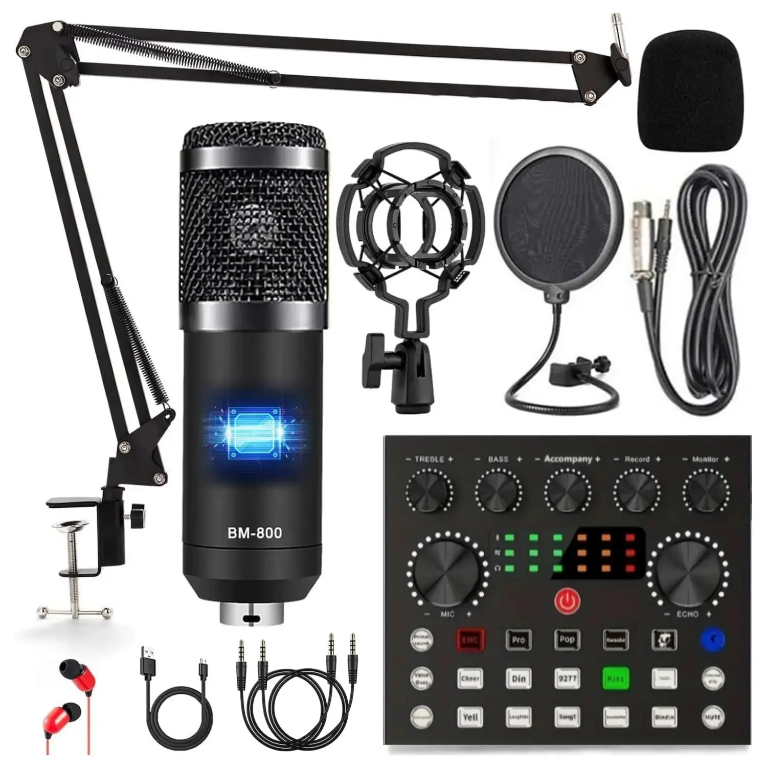Podcast Equipment Bundle, Recording Set, V8S USB Audio Interface with BM-800 Condenser Microphone, Studio Equipment with Mic Arm for Podcast, Streaming, Voice Over, Singing