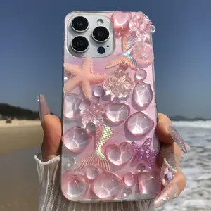 Mermaid Themed Pattern Phone Case, Cute Phone Protective Cover, Phone Accessory Compatible with iPhone 16 15 14 13 12 11 Pro Max
