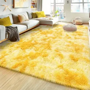 Soft Shag Rugs For Bedroom, Tie-dye Yellow Fluffy Shaggy Rugs For Living Room Nursery, Luxury Modern Plush Carpet Girls Boys Kids Room Dorm Indoor Home Decor, Upgrade Non-Slip