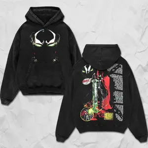 Retro Spawn Superhero Comics Double Printed Unisex Oversize Acid Washed Cotton Hoodie, Sweatshirt, Tee - TV Series Movie Graphic Design Unisex Top Streetwear Clothes