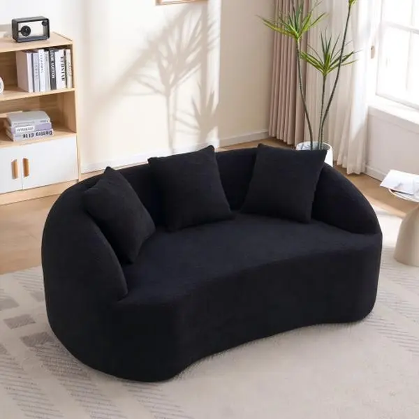 Bellemave LY-025S Curved Corner Loveseat Couch for Living Room, 30D Chenille No-Assembly Compact Sofa with Full Compression Sponge & Coil Spring, 65"L, 300 lbs Weight Capacity, 3 Pillows for Tiny Apartment Living Room Decor, Sofas Living Room