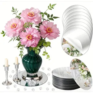 Decorative Tray Set, 20-Piece Acrylic Mirror Finish Round Trays, Candle Holders, Shatterproof, Table Centerpiece Decor, Wedding, Birthday, Party, Photography Props