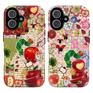 Cute Caterpillar Phone Case – Kawaii Bug & Fruit Collage Phone Cover for iPhone 17 16 15 14 13 12 11 8 7 & Galaxy, Whimsical Nature Aesthetic, Y2K Cottagecore Patchwork, Vintage Scrapbook Design, Gift for Her Him