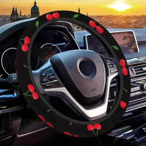 1 piece 15-inch steering wheel cover, cherry pattern steering wheel cover, car interior accessory, automotive, dedicated steering wheel cover for car owners, breathable and sweat-absorbent, suitable for cars and SUV decoration