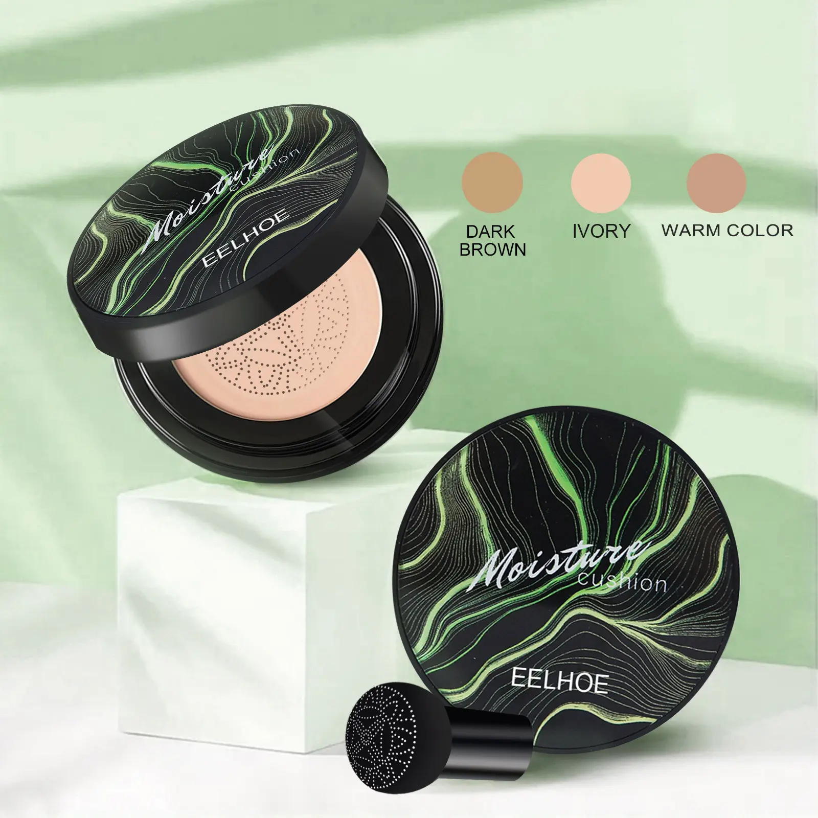 Moisturizing BB Cream Cushion with Mushroom Head Applicator - Full-Coverage, Long-Lasting 2-in-1 CC Cream Foundation, Makeup, Moisturizer, Smoothing, Luminous, Facial Use