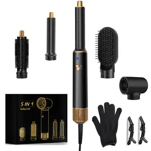 5-in-1 Air Styler, Hair Dryer & Blow Dryer Brush with Travel Case - Auto Wrap Curls (L/R), Fast Drying, Thermal Round Brush for Smooth Blowouts & Frizz-Free Volume, No Heat Damage
