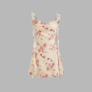 Cider [size 0-10] Cowl Neck Floral Ruffle Hem Mini Dress