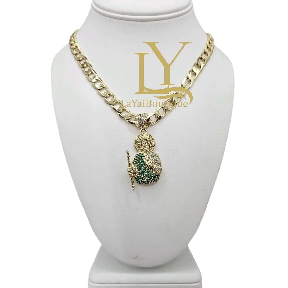 LaYaiBoutique #2185 Saint Jude necklace and pendant, 14k gold plated, High Quality