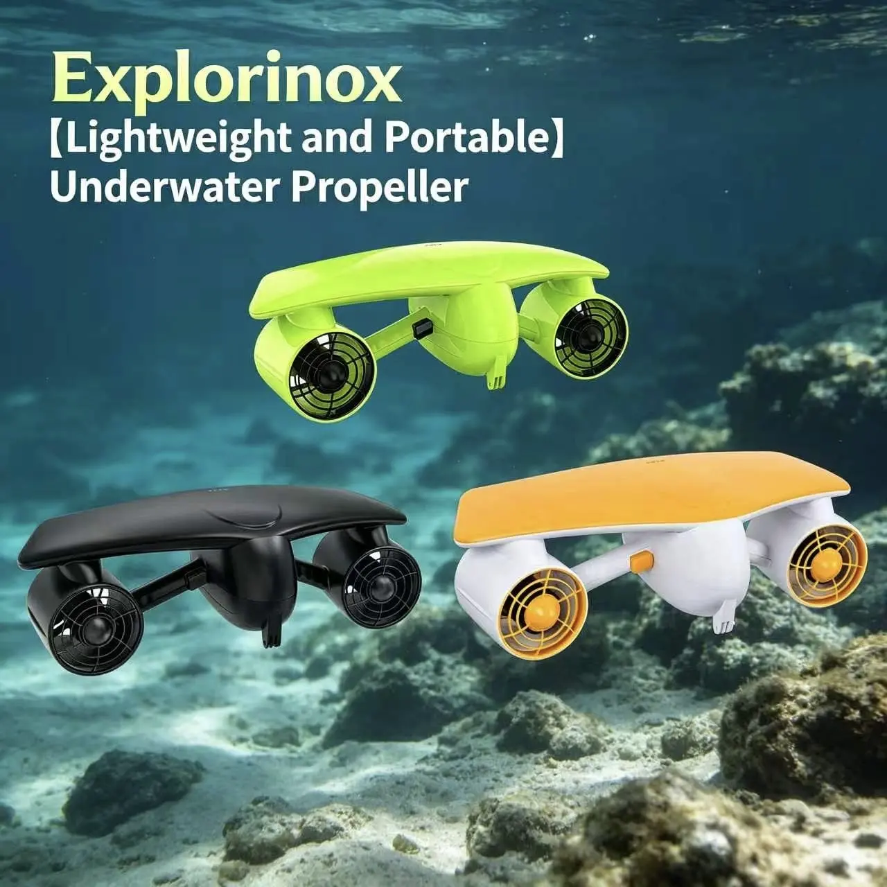 Explorinox Dual Motor Underwater Scooter for Snorkeling – 164ft Deep, 60Min Battery, Camera Ready with Safety Lock