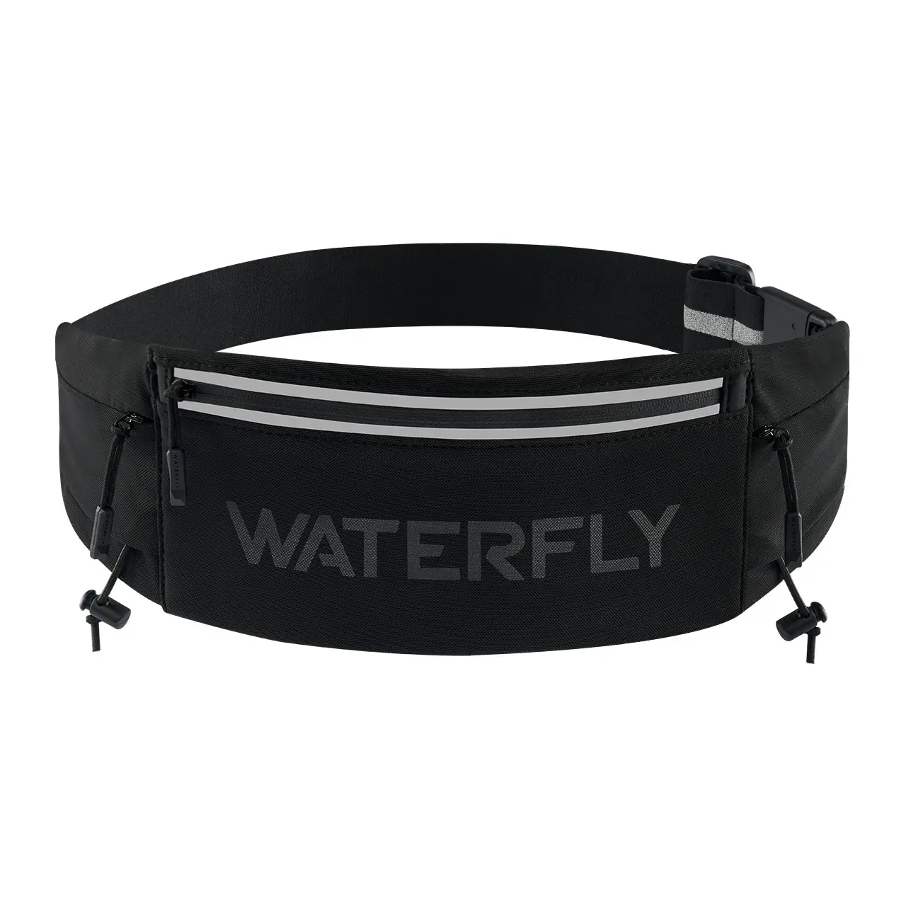 WATERFLY Running Belt Fanny Pack: Breathable 3 Pocket Waist Bag for Men Women Workout Exercise Fitness Phone Holder Fits All Phones - Runner Marathon Jogging Race Belt with Bib Clip