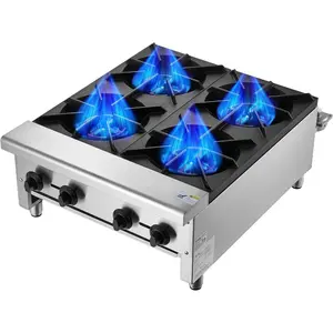 VEVOR Commercial Gas Stove with Cabinet, Propane and Natural Gas Countertop Cooking Stove Range, Stainless Steel Gas Hot Plate, Commercial Cooking Equipment for Restaurant, 90, 000 BTU