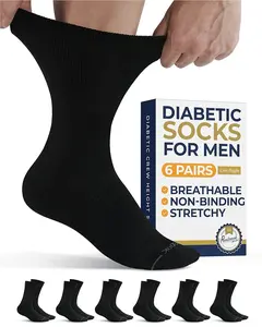 Pembrook Black Crew Socks for Men with Neuropathy and Edema - Diabetic Socks Size 10-13, 6 Pairs