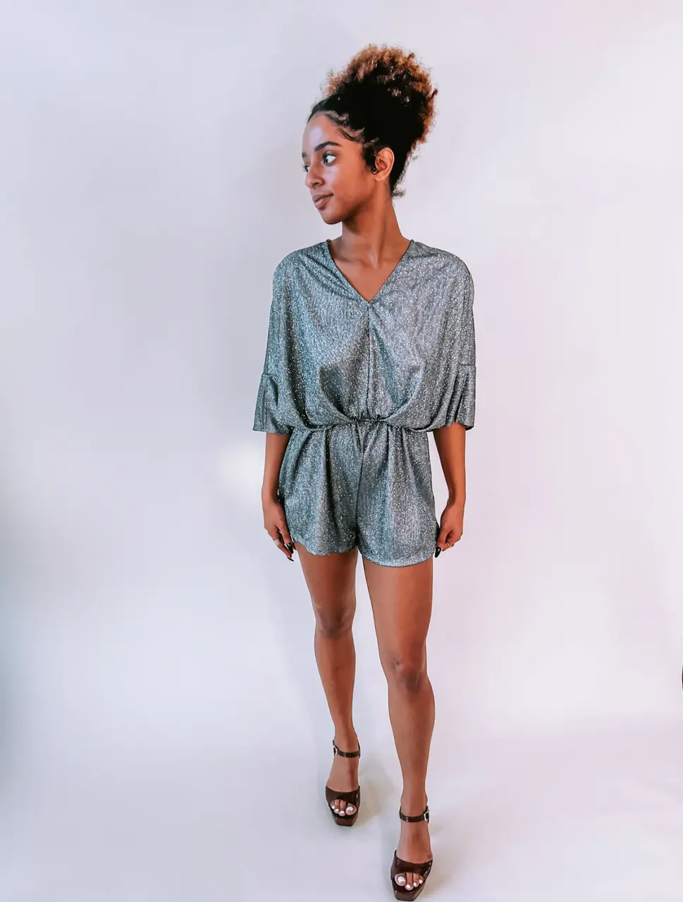 ON SALE- Silver Sparkle Tie-Back Romper