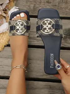 Women's Summer New Luxury Round Toe Slippers, Flat Low-Top Sandals, Vintage Print Cool Slipper, Textile Upper, Rubber Sole