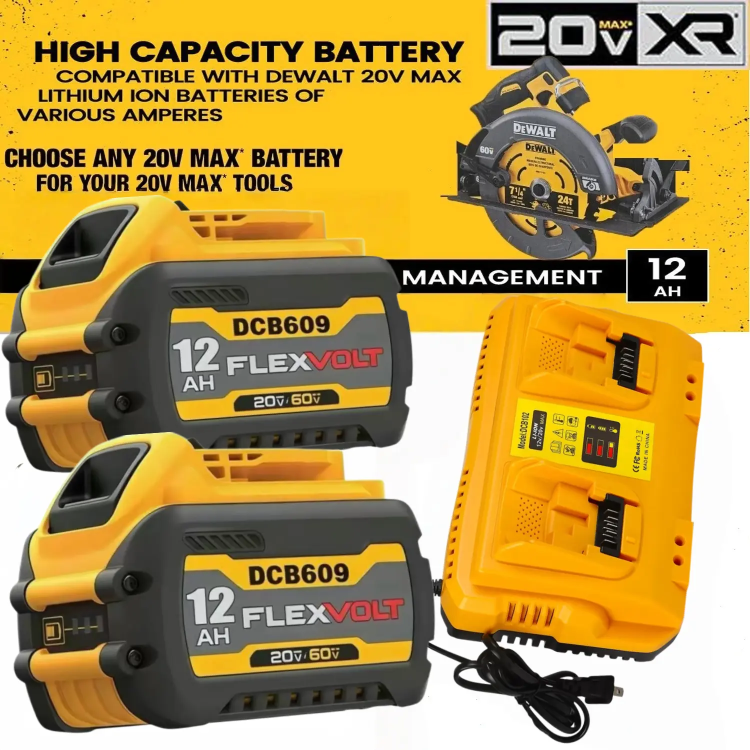 For DEWALT DCB102 20V MAX Multi-Port Fast Battery Charger 2 DCB609 Batteries