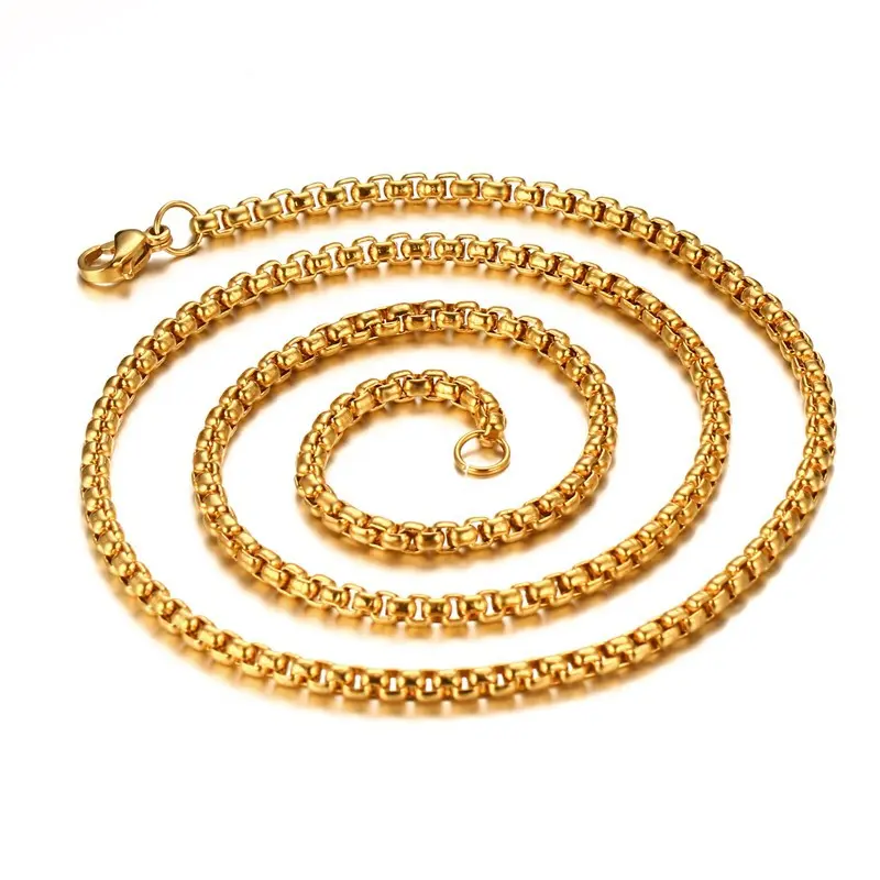 Resistant to color fading; gold tone or silver tone stainless steel box chain with basic links—waterproof and hypoallergenic; a versatile stacking accessory for everyday wear.