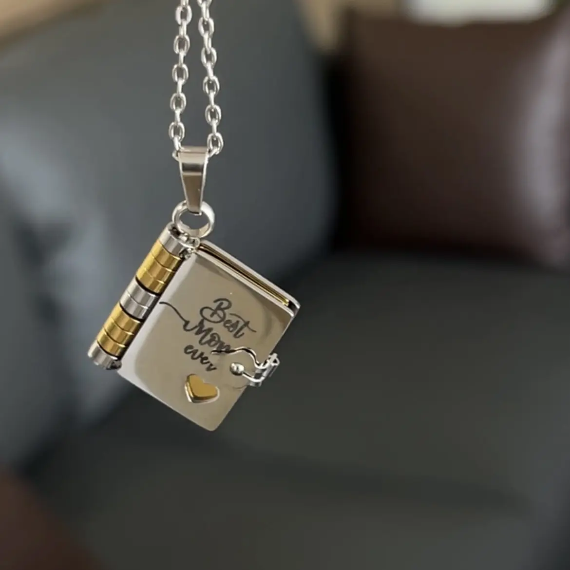 Best Mom Ever Book Necklace Mother's Day, Birthday Memorial Gifts Jewelry Love A Letter for Mom