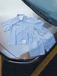 Men's Two-Piece Sleepwear Loungewear Set, Striped Short Sleeve Top + Shorts, Casual Simple Design, Suitable for Spring Summer Outdoor Wear