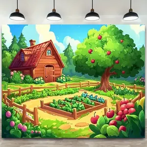 2D Flat Garden Scene Standing Banner - Colorful Print Polyester Sheet, Party Decorations Banners, Photo Backdrops with 2 Size Options (59x39in, 51.18x59in) for Festive Use