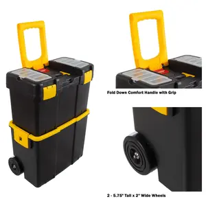 Portable Tool Box With Wheels - Stackable 2-in-1 Tool Chest - Foldable Comfort Handle And Tough Latches On The Mobile Tool Box-2024