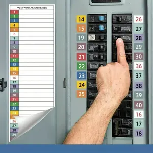 Circuit Breaker Label Set with Marking Panels (1-10, N, T, R, S) - electrical panel high adhesive stickers for distribution boxes, switchgear and electrical shields - Compatible with single/three phase systems - Easy to use labeling system