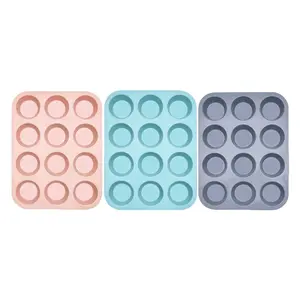 Silicone Bakeware Muffin Pan, 3 Counts 12-grip Muffin Tin Mold, Non-stick & Durable Baking Mold for Restaurant and Home Nonstick Cupcake Pans