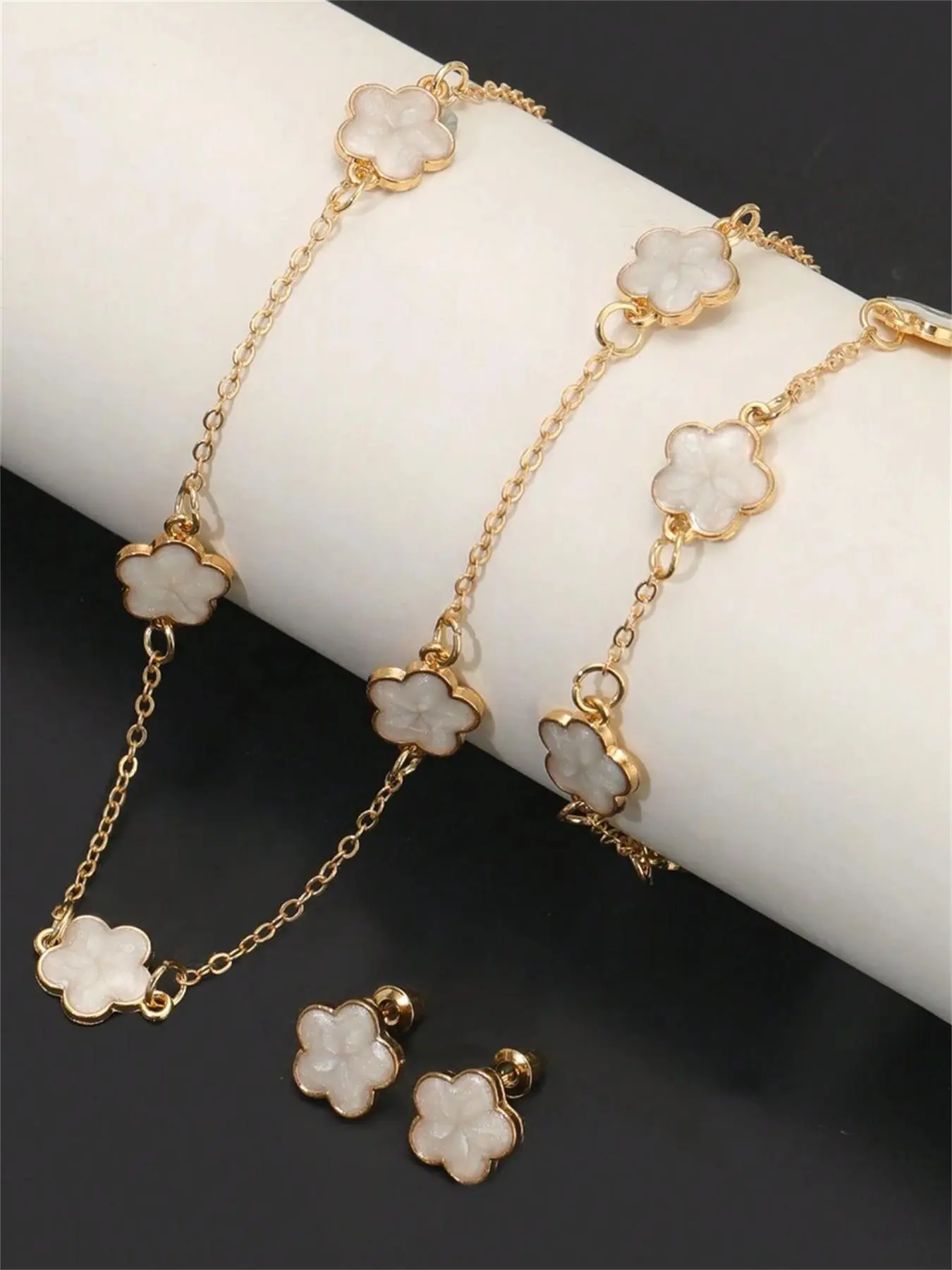 Five Leaf Clover Design Matching Elegant Jewelry Set, Including Necklace & Bracelet & Earrings, Fashion Vintage Jewelry Set for Party, Daily Clothing Decor, Fashionable Jewelry Set, Trendy Jewelry Set, Cute Jewelry, Jewellery, Costume Jewelry Set