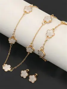 Five Leaf Clover Design Matching Elegant Jewelry Set, Including Necklace & Bracelet & Earrings, Fashion Vintage Jewelry Set for Party, Daily Clothing Decor, Fashionable Jewelry Set, Trendy Jewelry Set, Cute Jewelry