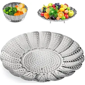 Premium Quality Stainless Steel Steamer Basket for Cooking Vegetables & Fruits Expandable to Fit Various Size Pots Dishwasher Safe Foldable Design with Removable Legs & Handle