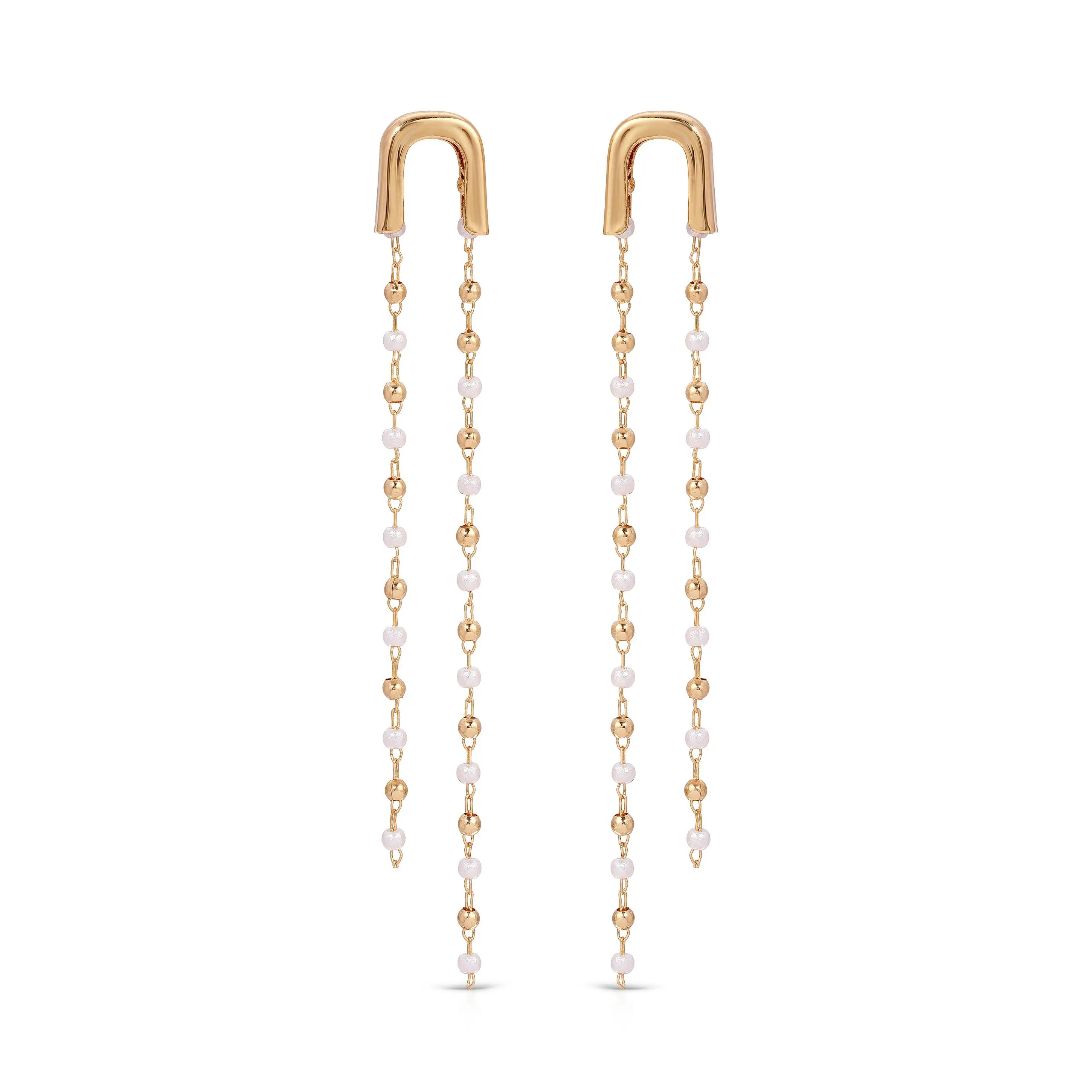 Double Chain Drop Earrings – 18K Gold Plated Double Chain Dangle Earrings with Crystals | Elegant Long Earrings for Women