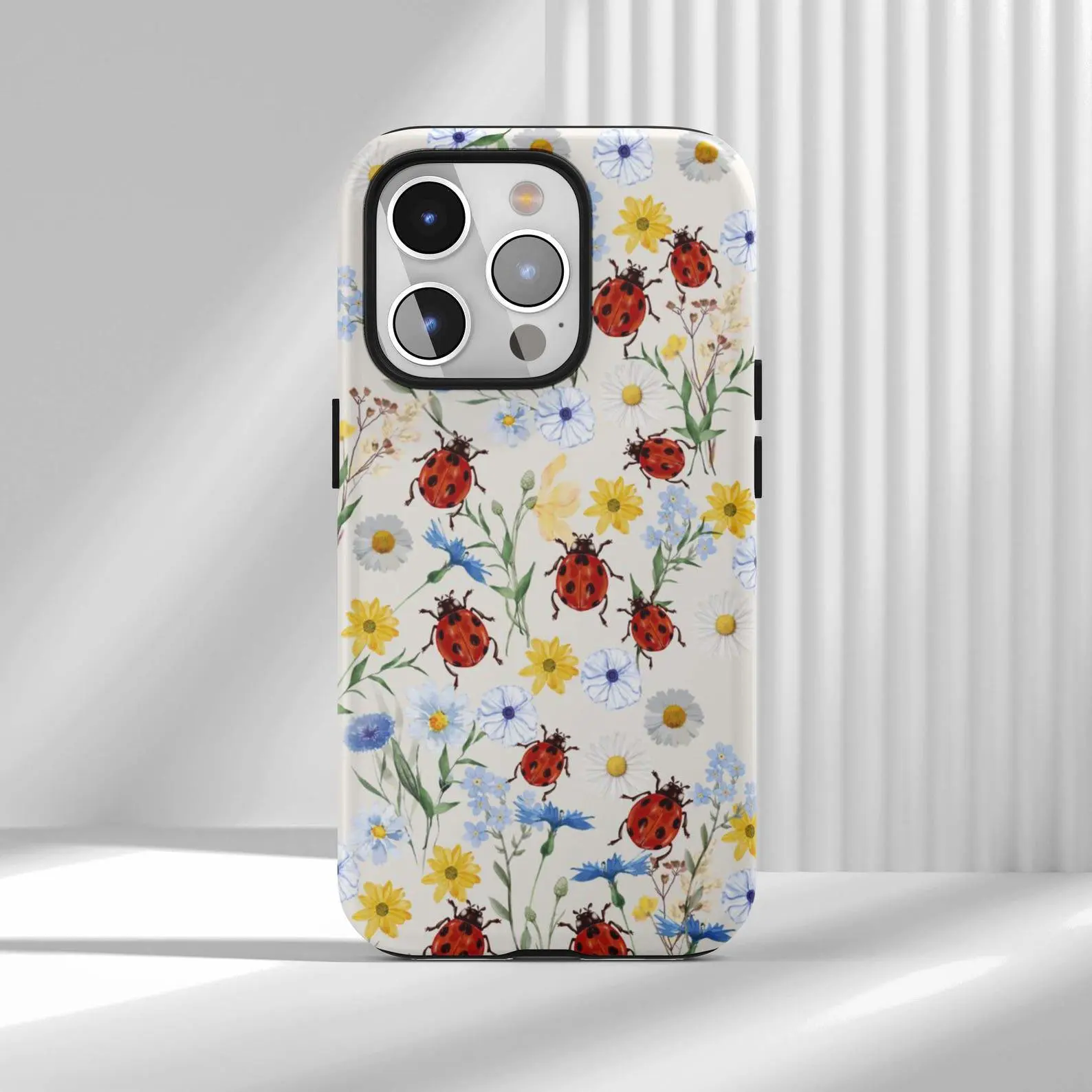 Watercolor Wildflower & Ladybug Phone Case - Cottagecore Spring Floral Cover iPhone 17 16 15 14 13 12 Air Pro Max  Samsung S25 S24 S22 Ultra