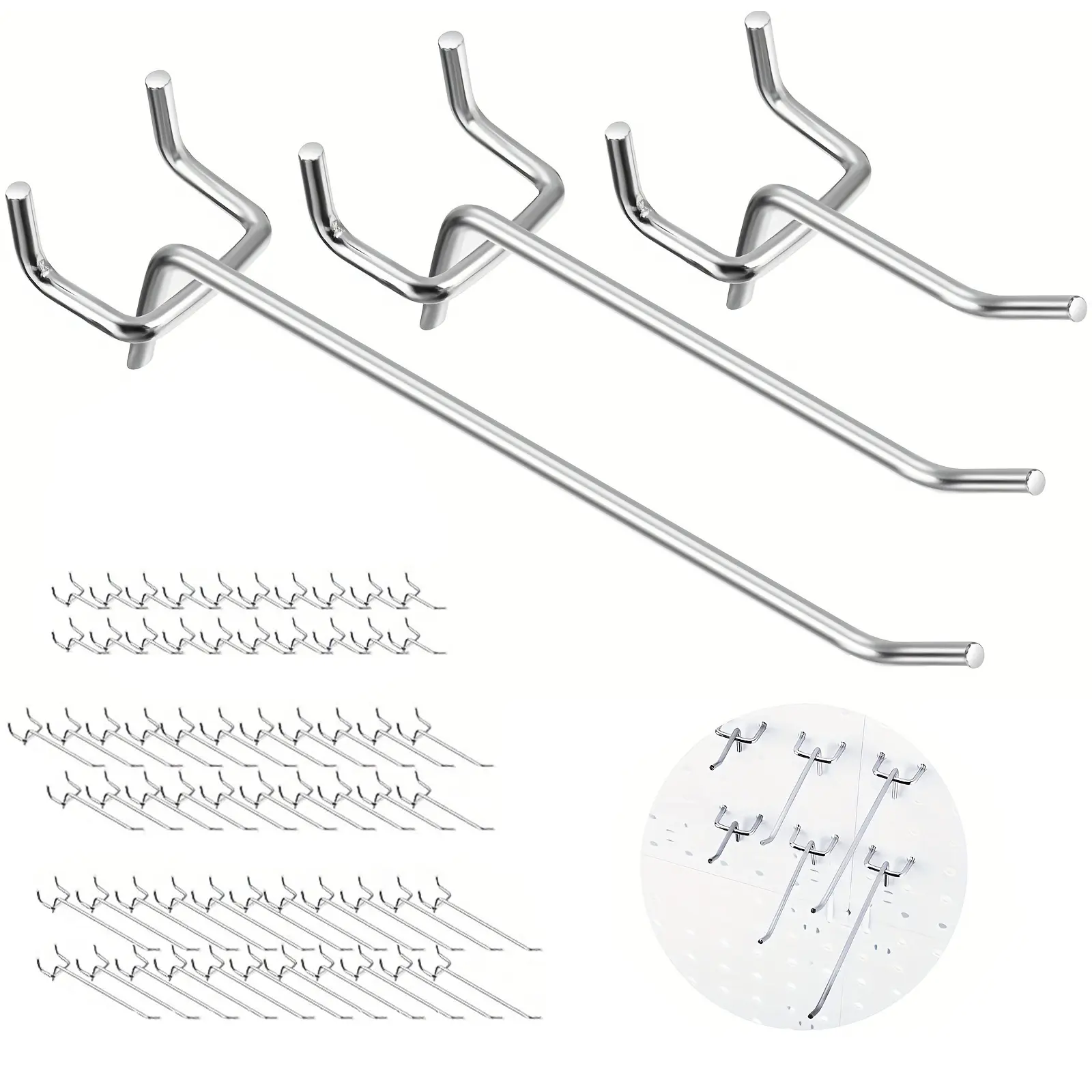 66Pcs 2" 4" 6"  Pegboard Hooks Assortment Set, Metal Peg Board Hooks with 2.5mm Hole Pitch 4mm Wire Diameter Slatwall Hanging Hook for Garage Organization Wall Hanging