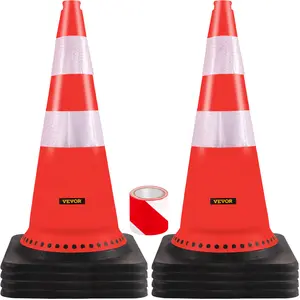 VEVOR Safety Cones, TikTokShopBlackFriday, 8 x 30\" Traffic Cones, PVC Orange Construction Cones, Reflective Collars Traffic Cones with Black Weighted Base Used for Traffic Control, Driveway Road Parking and School Improvem